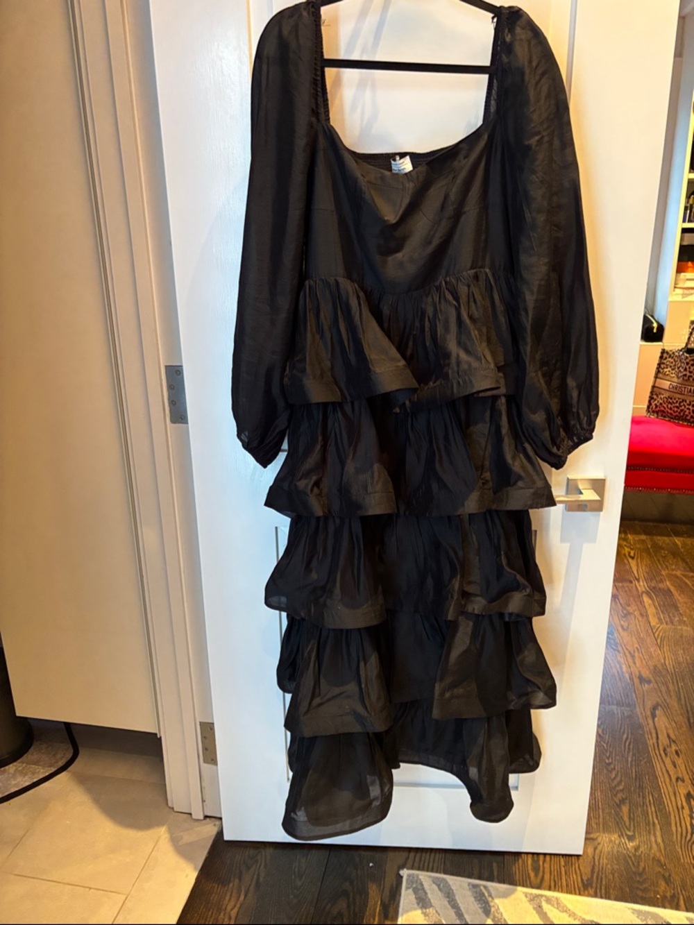 Black Tiered Long Sleeve Ruffle Dress